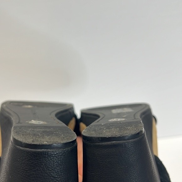 Lucky Brand Kanoa Sandals 7.5 Womens Black Tan Wedge Strappy Leather Open Toe - Picture 15 of 15